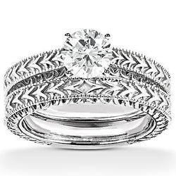 1,50 Ct. Verlovingsring Set Echt Diamant Antieke Stijl Wit Goud 14K