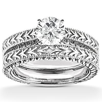 1,50 Ct. Verlovingsring Set Echt Diamant Antieke Stijl Wit Goud 14K