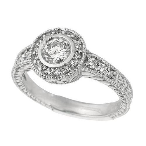 1,50 Karaat Ronde Echt Diamanten Bezel Instelling Verlovingsring Wit Goud 14K