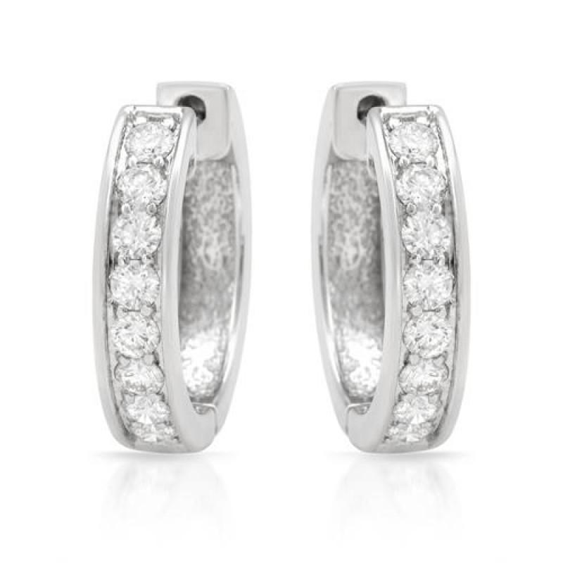 1,50 Karaat Ronde Echt Diamanten Dames Hoepeloorring Wit Goud 14K