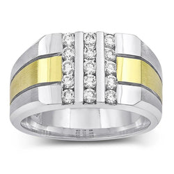 1,50 Karaat Ronde Echt Diamanten Heren Fancy Ring Tweekleurig Goud 14K