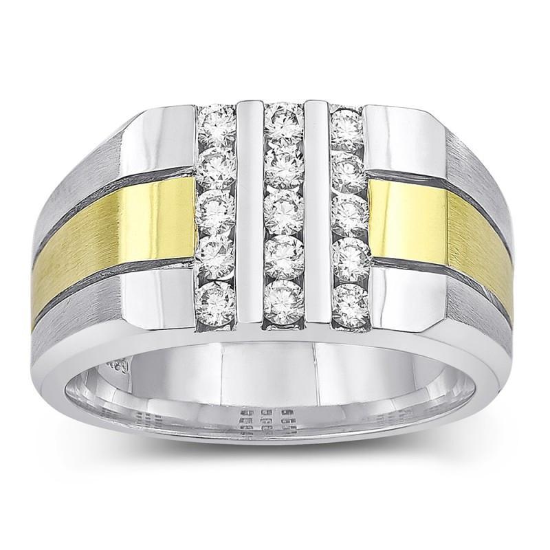 1,50 Karaat Ronde Echt Diamanten Heren Fancy Ring Tweekleurig Goud 14K