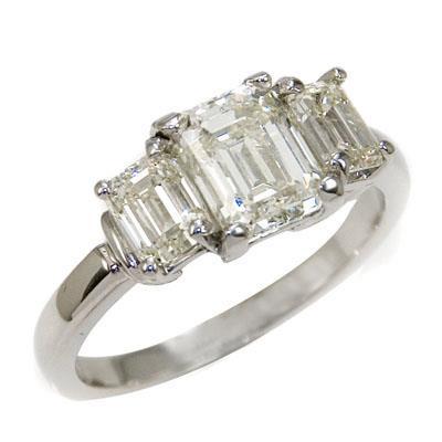 1,50 ct Witgouden Smaragd Geslepen Echt Diamanten Ring Drie Stenen Nieuw