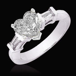 1.51 karaat hart diamanten verlovingsring 3 stenen gouden baguettes