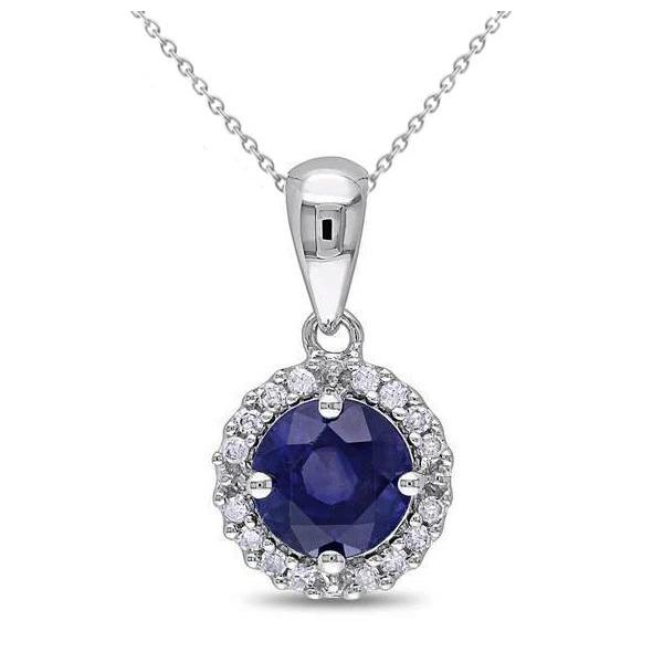 1.55 ct. Ceylon Sapphire Halo Diamanten Halsketting Hanger WG 14K - harrychadent.nl