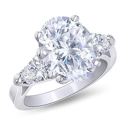 1,61 Ct. Ovale Midden Echt Diamanten Vrouwen Ring 3 Stenen Sieraden Wit Goud Nieuw