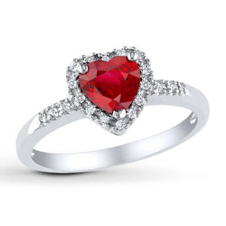 1.65 Hart geslepen rode robijn met diamanten halo ring wit goud 14k