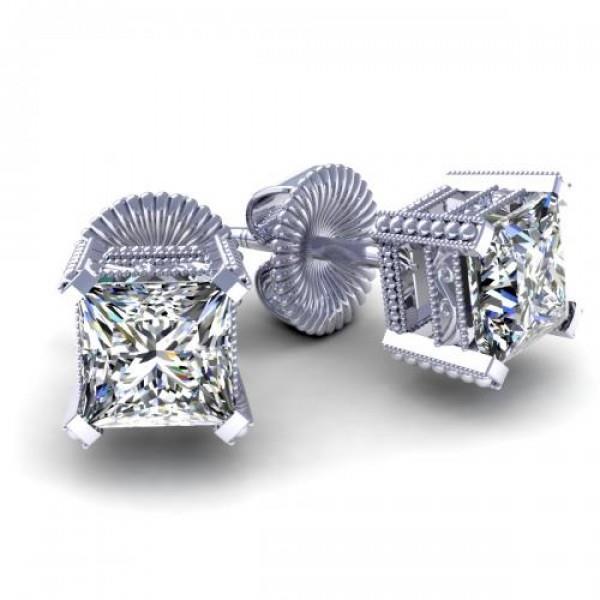 1.70 Ct Princess Solitaire Diamond Stud Earring 14K Witgoud - harrychadent.nl