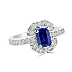 1.70 karaat Emerald Cut Ceylon Sapphire Diamond Ring Wit Goud 14K