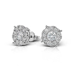 1,70 Karaat Ronde Echt Diamanten Halostud Oorbel Massief Witgouden Sieraden