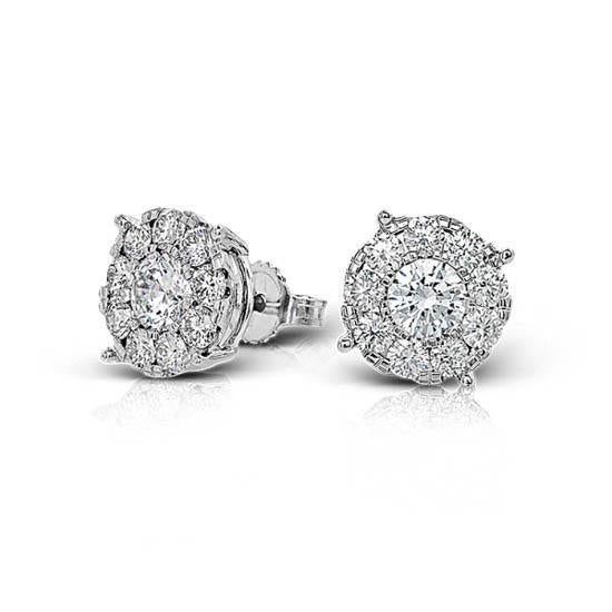 1,70 Karaat Ronde Echt Diamanten Halostud Oorbel Massief Witgouden Sieraden