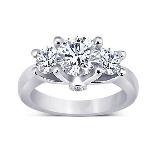 1,71 Ct. Ronde Echt Diamanten 3 Stenen Jubileumring Witgouden Sieraden