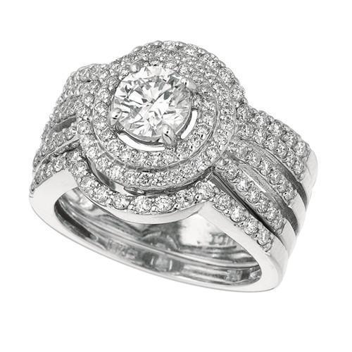 1,74 Karaat Ronde Gespleten Schacht Echt Diamanten Verloving Halo Wit Goud 14K