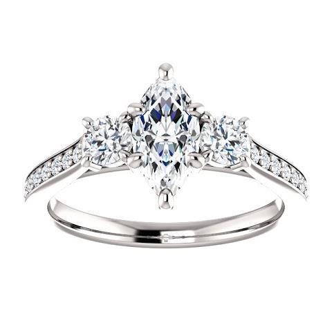 1,85 Ct. 3 Stenen Markiezin Met Ronde Halo Echt Diamanten Ring Nieuw