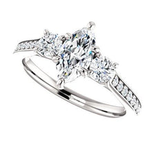 Afbeelding in Gallery-weergave laden, 1,85 Ct. 3 Stenen Markiezin Met Ronde Halo Echt Diamanten Ring Nieuw
