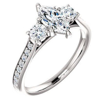 Afbeelding in Gallery-weergave laden, 1,85 Ct. 3 Stenen Markiezin Met Ronde Halo Echt Diamanten Ring Nieuw
