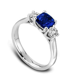 1.90 ct kussen en ronde geslepen Ceylon blauwe saffier diamanten ring goud