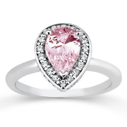 1.90 ct peer roze saffier halo solitaire met accenten edelsteen ring