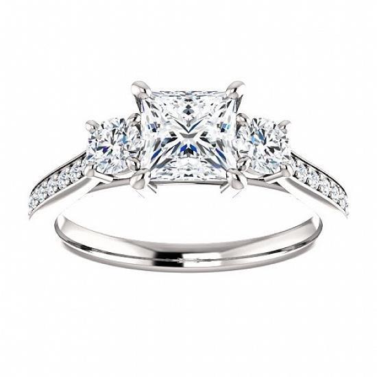 1,90 Karaat 3 Stenen Prinses Centrum Echt Diamanten Verlovingsring Goud