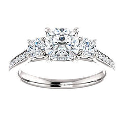 1,90 ct 3 Stenen Kussen Echt Diamanten Verlovingsring Band Wit Goud