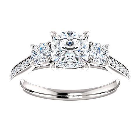 1,90 ct 3 Stenen Kussen Echt Diamanten Verlovingsring Band Wit Goud