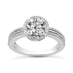 1,99 Karaat Halo Echt Diamond 3 Rijen Verlovingsring Wit Goud 14K