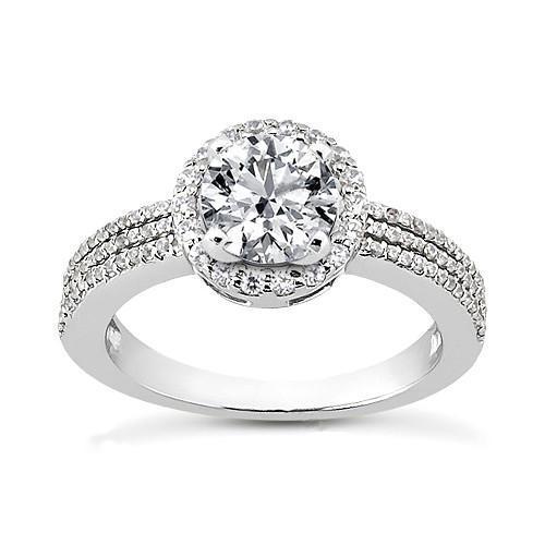 1,99 Karaat Halo Echt Diamond 3 Rijen Verlovingsring Wit Goud 14K