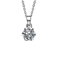 1 Karaat Ronde Echt Diamanten Halsketting Hanger Bloem Stijl Wit Goud 14K