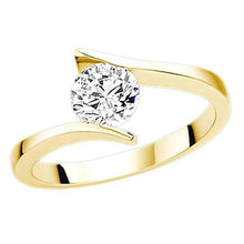 Afbeelding in Gallery-weergave laden, 1 Karaat Ronde Echt Diamanten Solitaire Spanningsstijl Geel Gouden Ring
