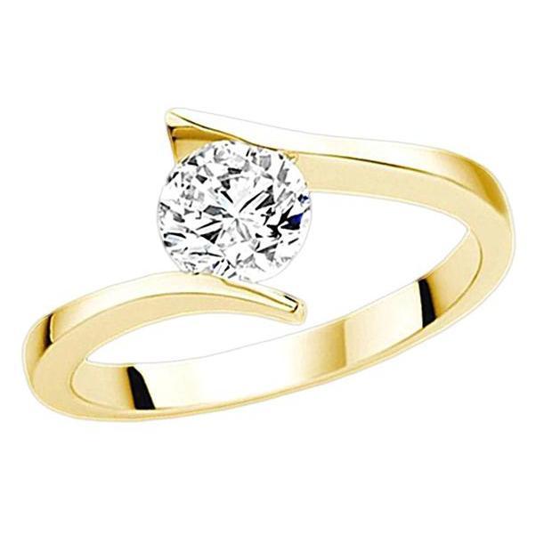 1 Karaat Ronde Echt Diamanten Solitaire Spanningsstijl Geel Gouden Ring