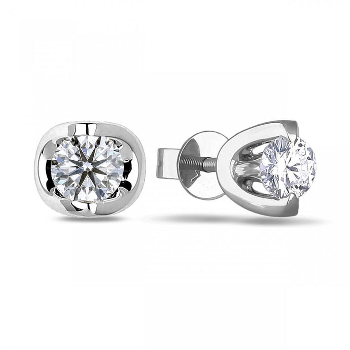 1 Karaat Sprankelende Ronde Geslepen Echt Diamanten Oorknopjes 14K Witgoud
