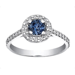 2 Kt. Blauwe Halo Diamanten Edelsteen Ring Wit Goud