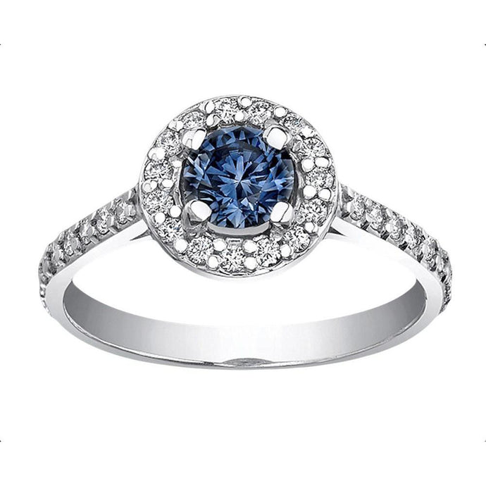 2 Kt. Blauwe Halo Diamanten Edelsteen Ring Wit Goud - harrychadent.nl