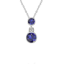 2 Stenen Hanger Ronde Ceylon Saffier Met Ketting Wit Goud 2 Karaat