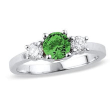 Afbeelding in Gallery-weergave laden, 2 ct groene saffier diamant drie stenen trouwring 14K witgoud - harrychadent.nl
