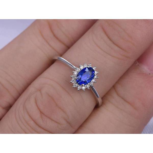 2 ct ovaal geslepen ceylon saffier en diamanten ring wit goud 14k