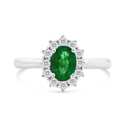 2 ct ovale groene smaragd en diamanten trouwring wit goud 14k