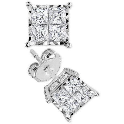 2 ct prinses geslepen diamanten oorknopjes wit goud - harrychadent.nl