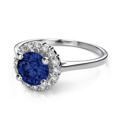 2 ct ronde Ceylon saffier Halo diamanten ring