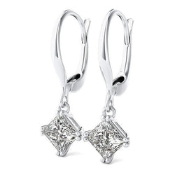 2 karaat E Vvs1 prinses geslepen Diamanten oorbellen Leverback Eurowire 14K witgoud