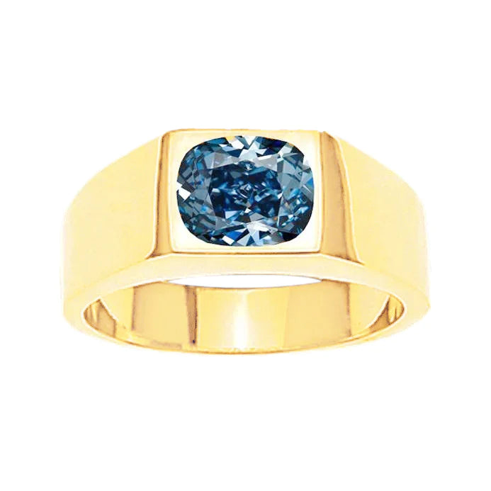 2 karaat Gypsy Blue Cushion Diamond Solitaire ring voor heren geel goud