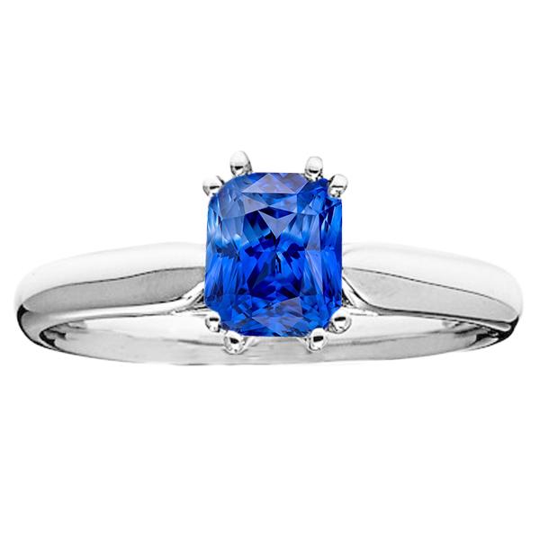 2 karaat blauwe saffier solitaire ring dubbele tanden set wit goud