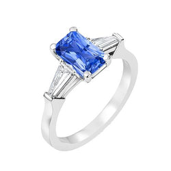 2 karaat dames sieraden blauwe saffier ring taps toelopende stokbrood 3 steen