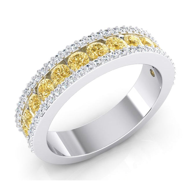 2 karaat halve eeuwigheid gele kanarie & witte diamanten gouden band