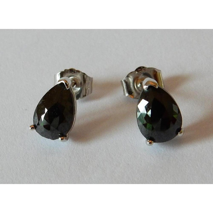 2 karaat oorknopjes Peer zwarte diamanten wit goud 14K afwerking - harrychadent.nl