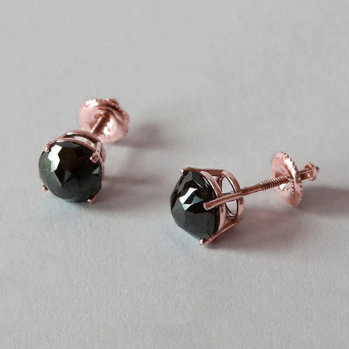 2 karaat oorknopjes ronde zwarte diamanten roségouden 14K sieraden