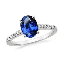 2 karaat ovale Sri Lanka blauwe saffier diamanten ring wit goud 14K