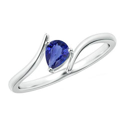 2 karaat peer solitaire witgouden ring Ceylon saffier spanning stijl