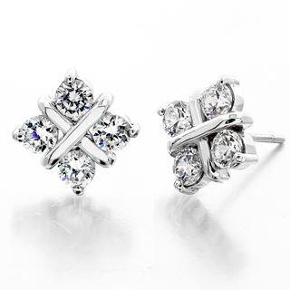 2 karaat ronde 4 stenen diamanten oorknopjes paar wit goud 14K - harrychadent.nl