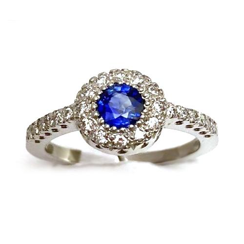 2 karaat ronde blauwe ceylon saffier diamanten ring wit goud 14k